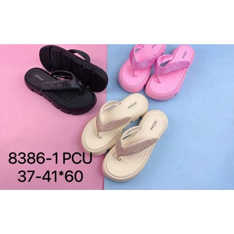 Sandal wedges jepit wanita import fashin glitter