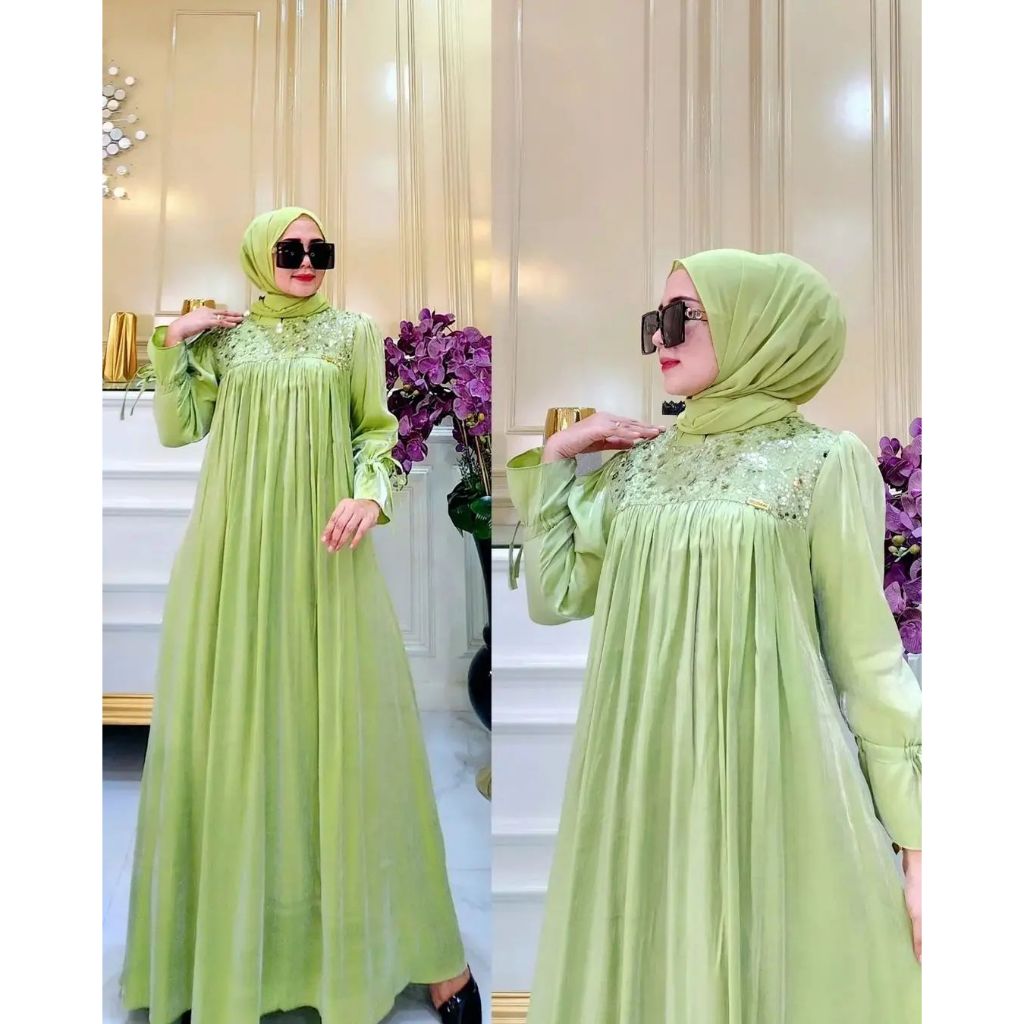 TERBARU GAMIS WARNA SAGE BAJU PESTA MEWAH GAMIS SHIMER SILK PREMIUM SANTORINI TERKINI DRESS JUMBO PESTA NIKAHAN TERLARIS  FASHION MUSLIM KEKINIAN  DRESS NAIRA  VARIASI TILE SAQUIN