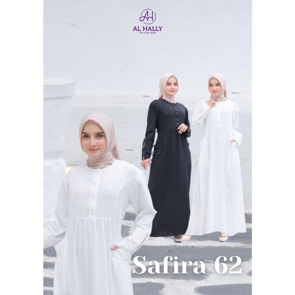 (COD) GAMIS POLOS ALHALLY SAFIRA 62 WHITE - BLACK || GAMIS HITAM POLOS, PUTIH POLOS