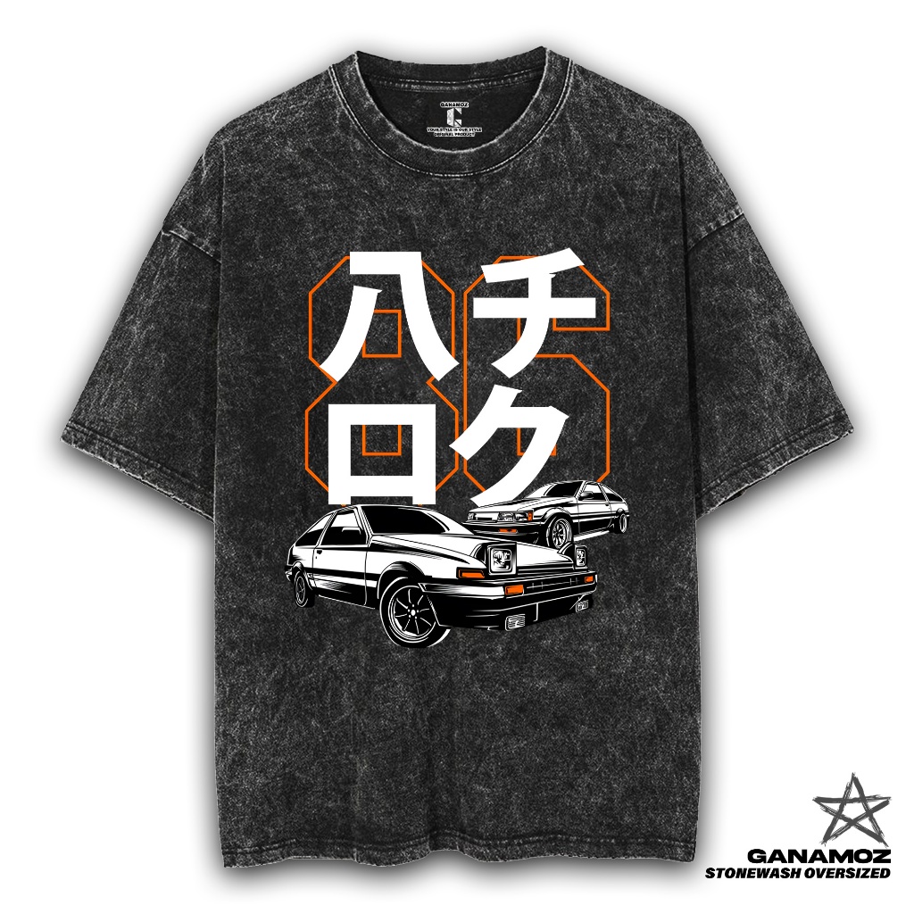 GANAMOZ Kaos Mobil TOYOTA AE 86 Stone Wash Oversize T-shirt | Kaos Oversize Wanita | Kaos Oversize P
