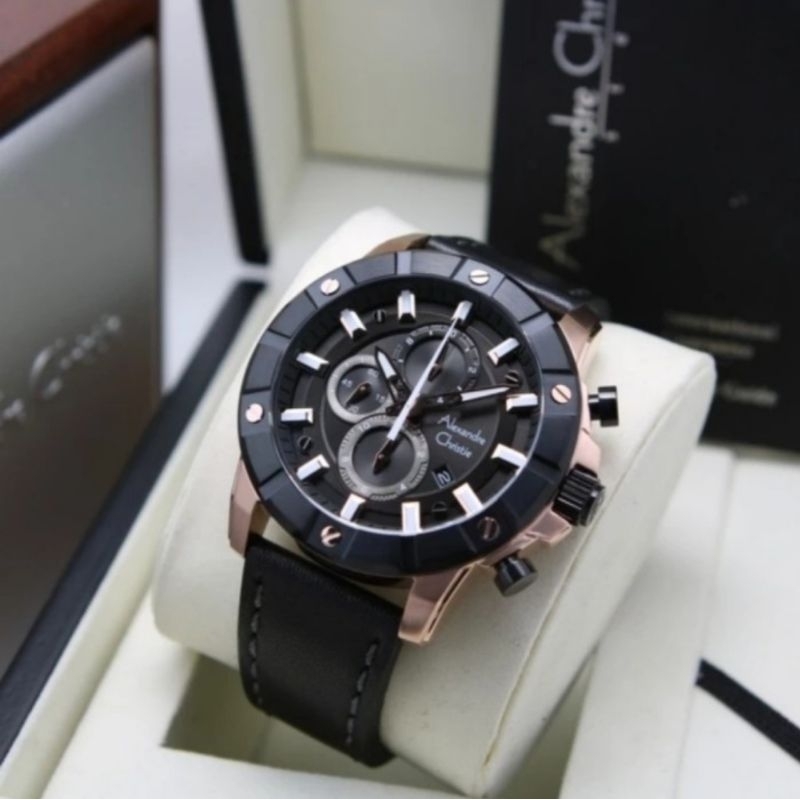 jam tangan pria original ALEXANDRE CHRISTIE AC6609MC LEATHER STRAP