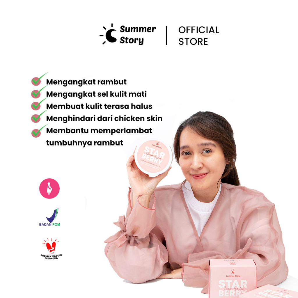 Cleora x Summer Story Starberry Sugar Wax 200gr - Waxing Brightening Penghilang Bulu Wanita Pria With Centella Asiatica Untuk Pembersih Kulit Mati (BPOM)