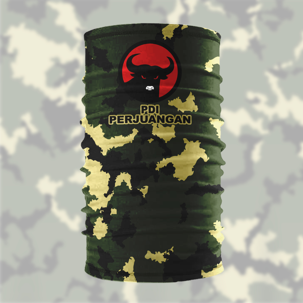 Buff Masker Berkendara Multifungsi Motif Kamuflase Loreng Custom Logo Partai PDI Perjuangan / PDIP T