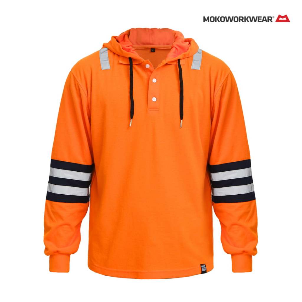 MokoWorkwear - Jaket Hoodie Orange Kombinasi Hitam