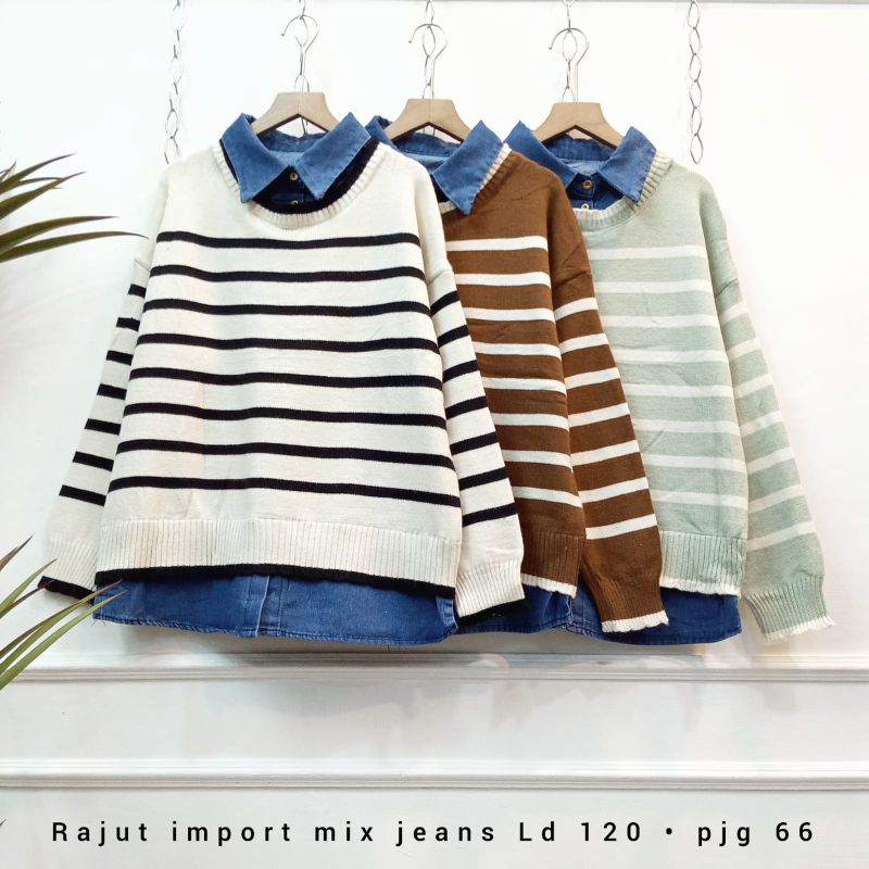 blus rajut import mix jeans import fashion wanita modern