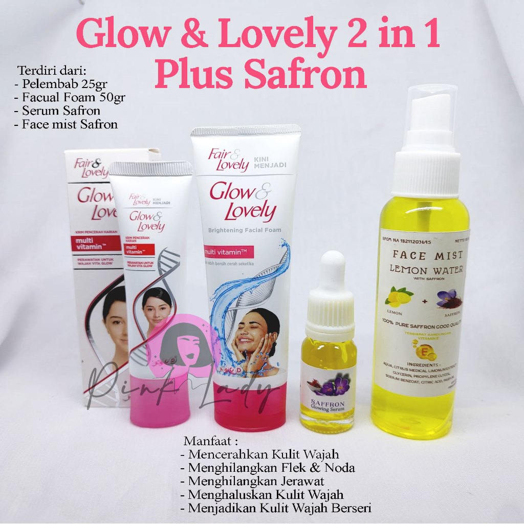 BPOM Paket Fair &amp; Lovely Plus 2 IN 1 Saffron [ Pelembab 23g + Facial Foam 50g + Serum Saffron + Spray Face Mist ]Foam