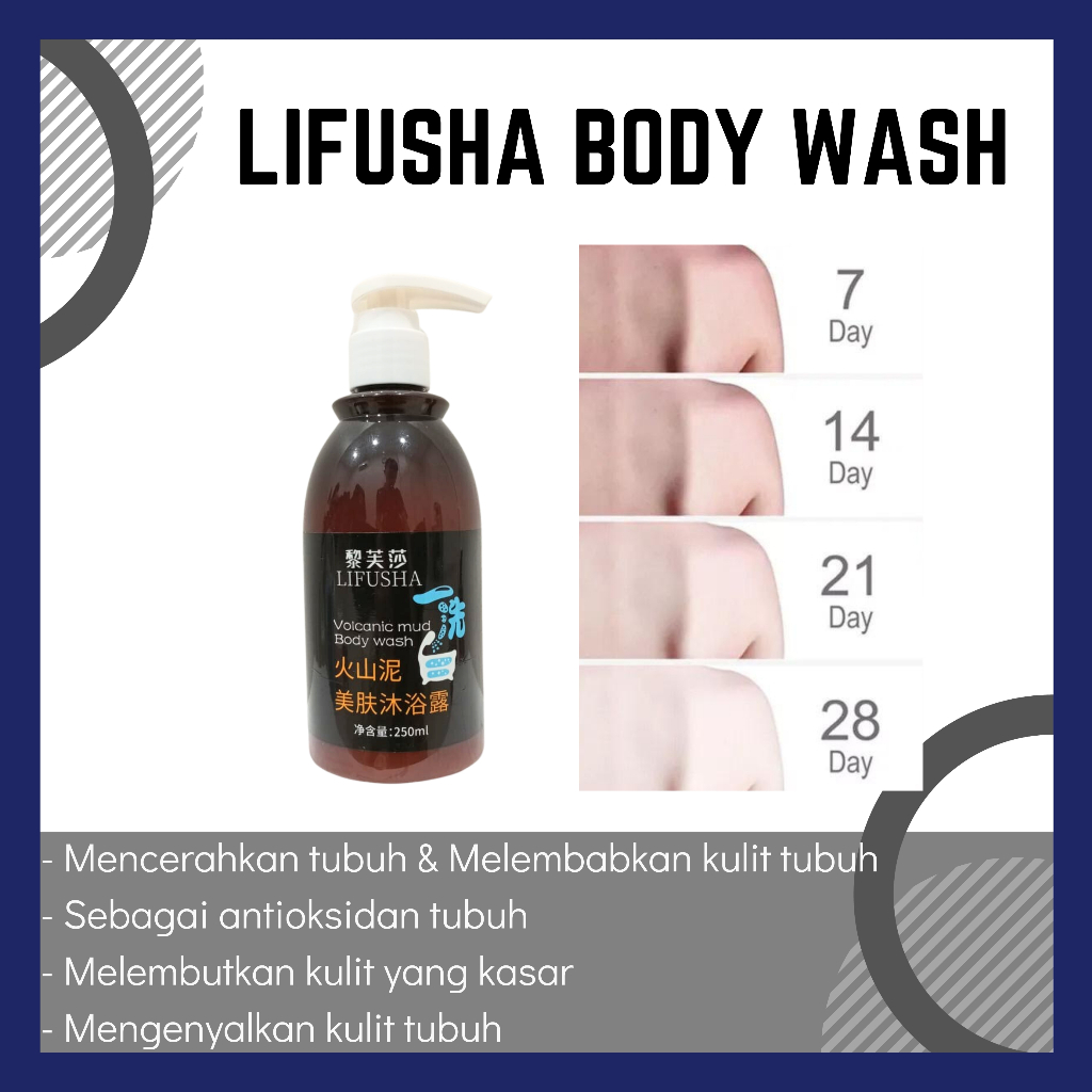LIFUSHA Body Wash Lotion Sabun Mandi Pemutih Badan Lumpur Vulkanik Kulit Mulus Dan Glowing 250 LIFUS