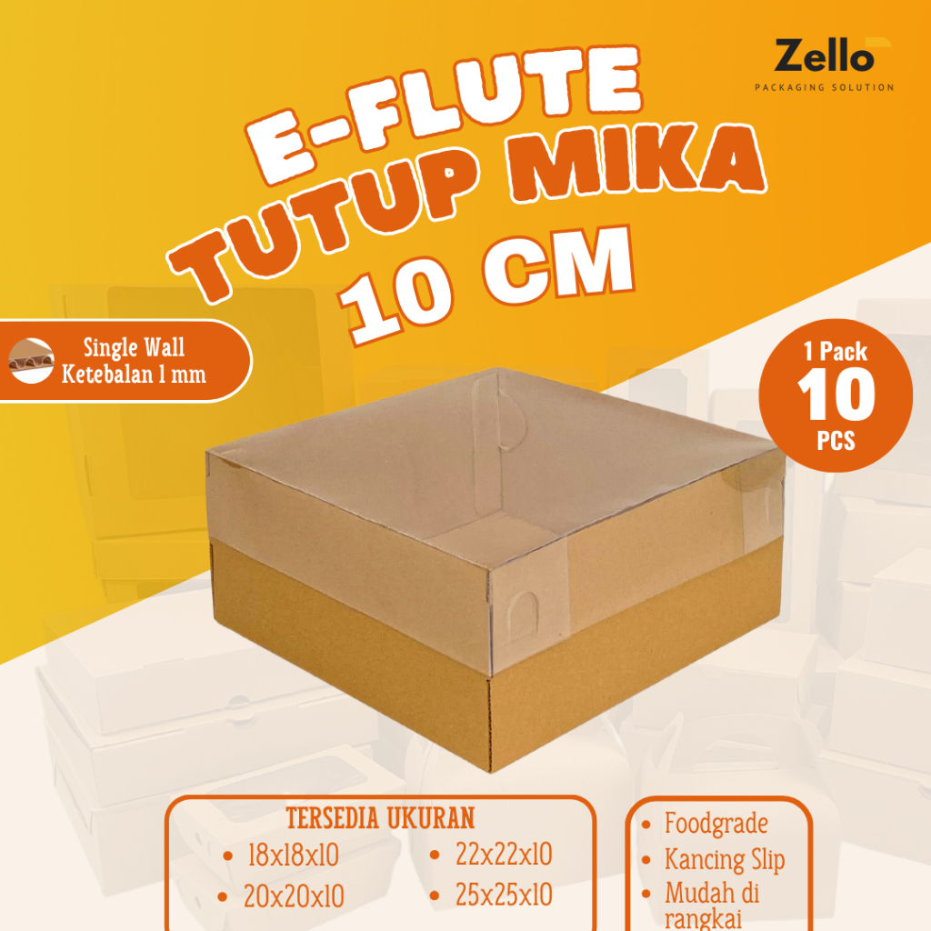 

E-Flute Box Tutup Mika Kotak Kue Roti Kardus Hampers Souvenir 18x18x10 20x20x10 22x22x10 25x25x10 cm