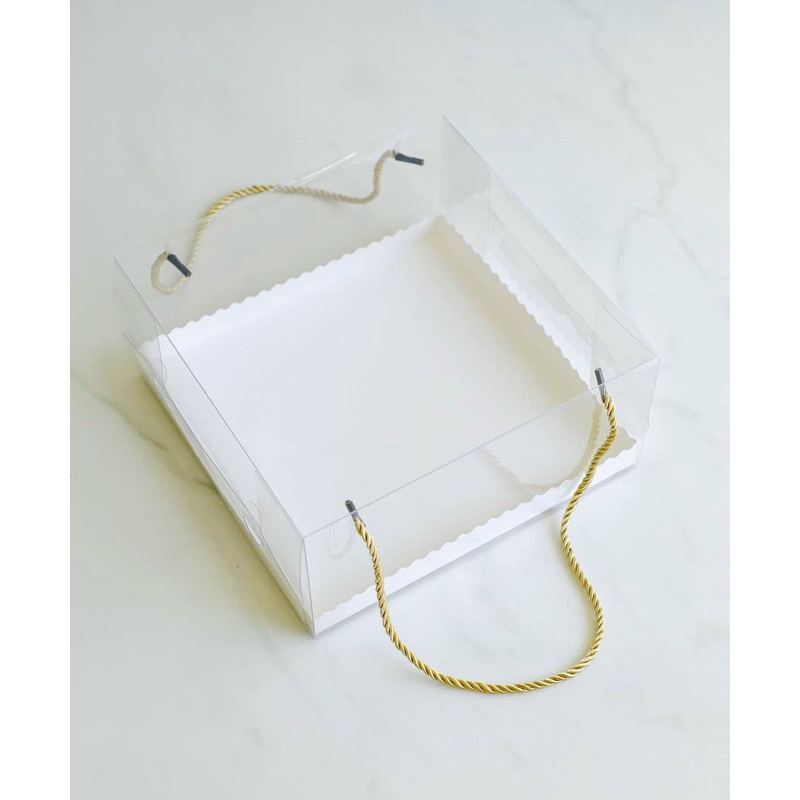 Box Kotak Mika Transparan Handle Tali Tinggi 10cm Dus Mika Kotak Kue Nasi Dessert Box