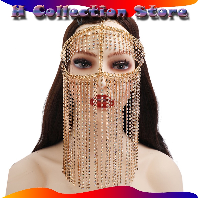 Headpiece Cleopatra Emas Headpiece Pengantin Rumbai Hiasan Cadar Rantai Aksesoris Arabian Belly Dance Face Chain Mask Aksesori Topeng Kinerja Prom