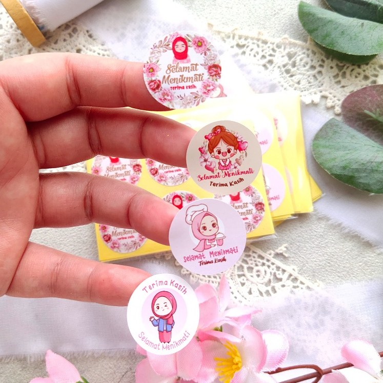

Sticker Stiker selamat menikmati terima kasih cocok jualan kue makanan minuman diameter 2,5cm 50pcs