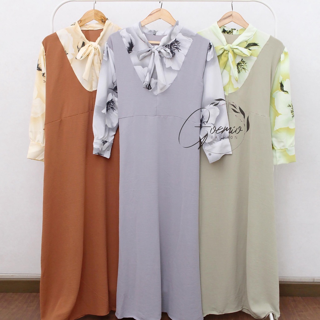 Irna Maxi Gamis Syar'i Shakila Motif Combi Crinkle Muslim Wanita Dress Syari Airflow Simple Remaja K
