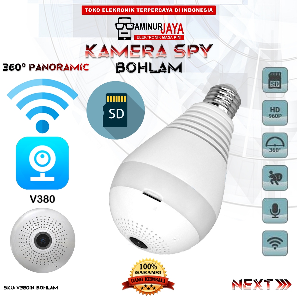 Spy IP Camera CCTV Lampu Bohlam LED Full HD 1080P V380 Pro Wireless Kamera Bulb With 360Pengintai Pe