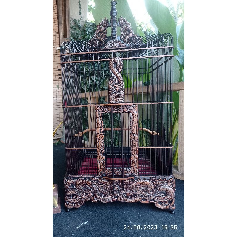Sangkar ukir Jati jepara Burung Anis Merah/Kacer
