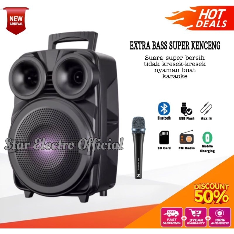 COD Speaker Salon Bluetooth Karaoke Gratis Mic Full Bass Suara Jernih Ukuran Besar / Spiker Blootoot