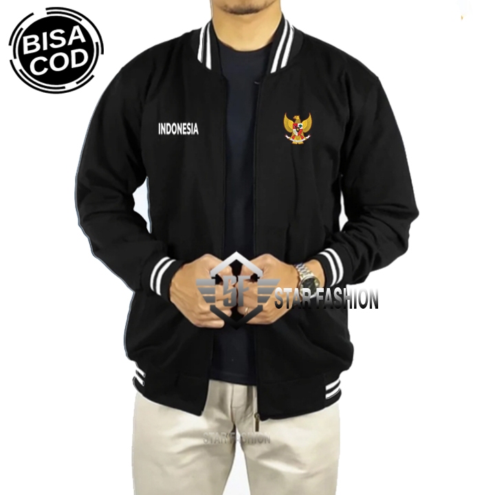 Jaket Baseball Varsity Garuda Indonesia Text Putih Premium Quality Pria & Wanita