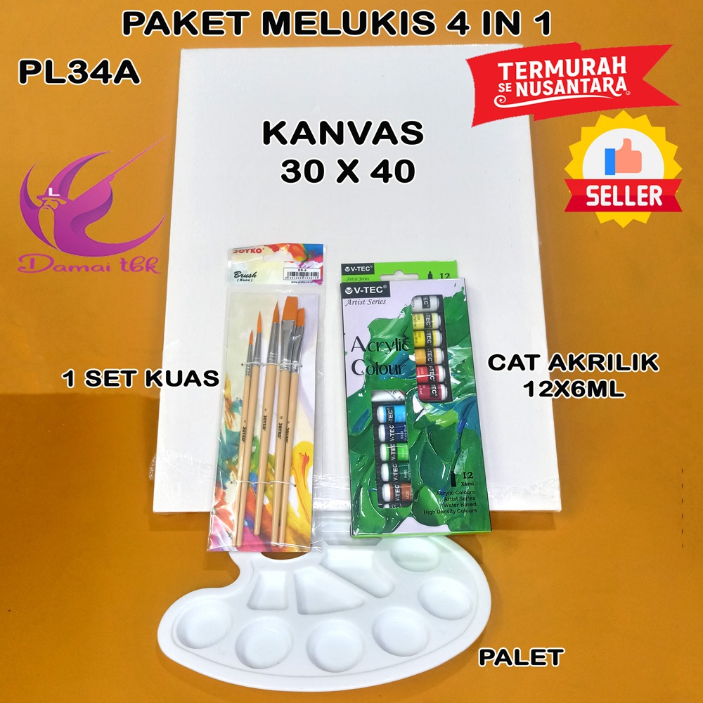 

Paket Melukis Lengkap 4 in 1 - Kanvas 30x40 Kuas Palet dan Cat Acrylic