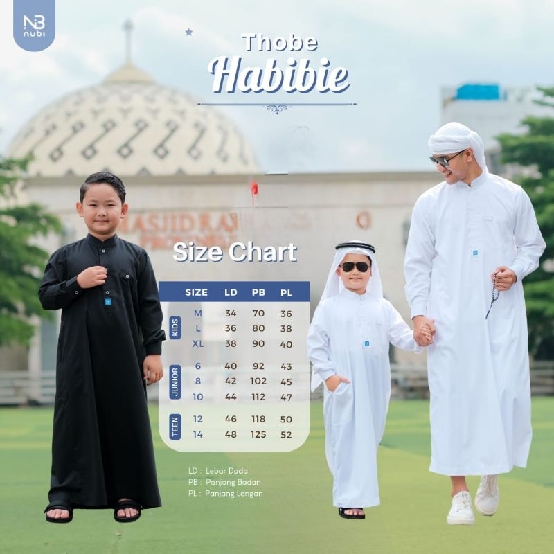 Jubah Thobe Habibie Nubi Noura / Jubah anak laki-laki dan dewasa