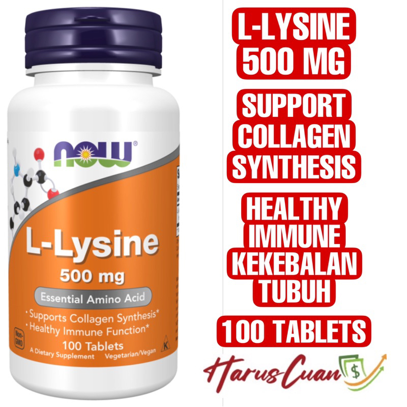 Now Foods L-Lysine 500 mg 100 Tablets Supports Collagen Synthesis Healthy Immune Kekebalan Daya Taha