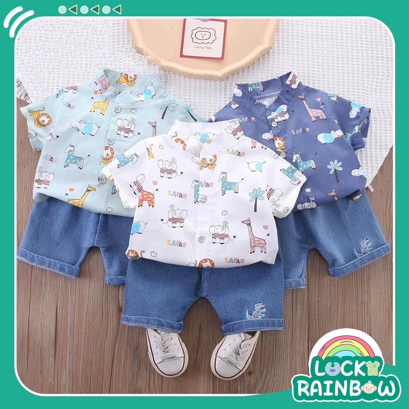 baju anak laki laki import setelan baju anak cowok Setelan Kemeja Bayi Laki laki Setelan Anak Laki Laki Lengan Pendek celana softdenim baju baby boy
