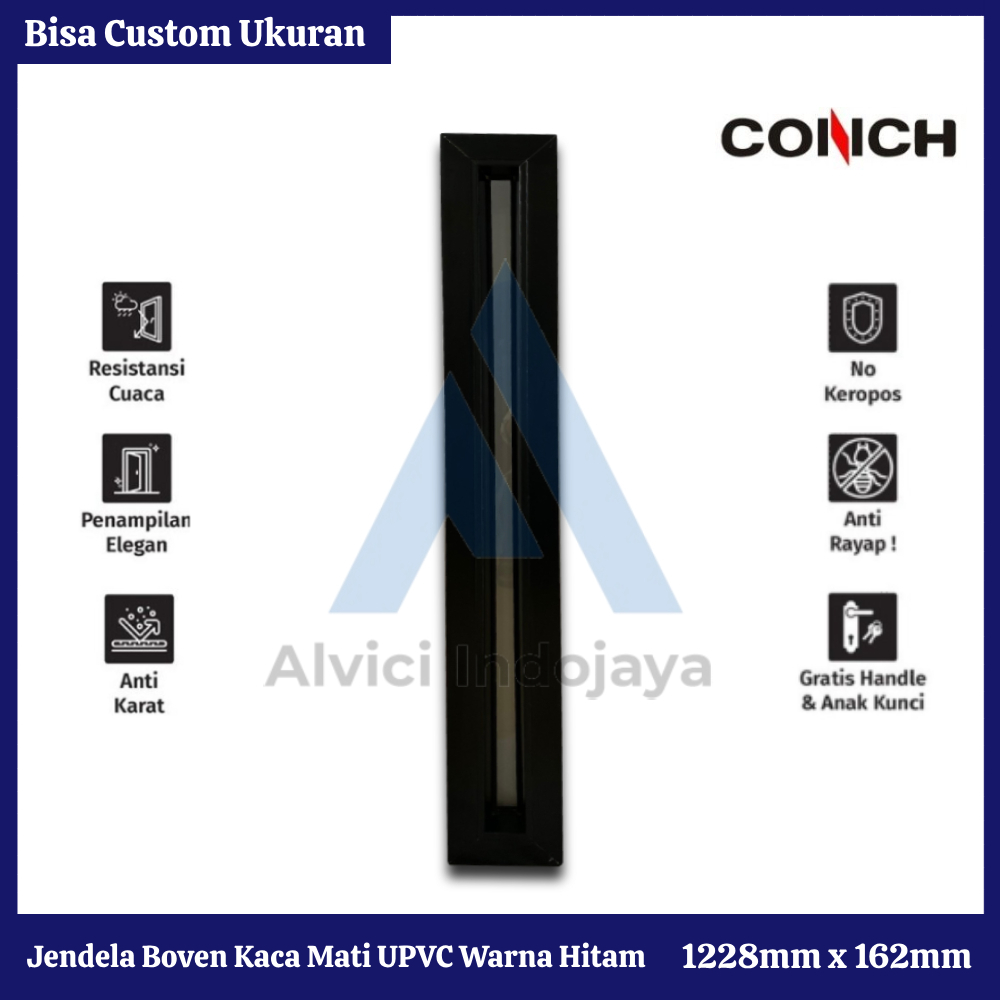 Jendela Boven Kaca Mati UPVC Conch Hitam