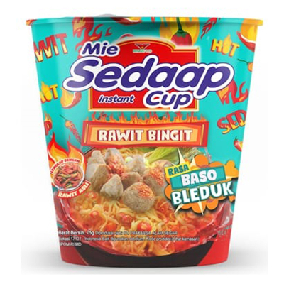 

Sedaap Mie Instant Cup Rawit Bingit Bakso Bleduk 77 g