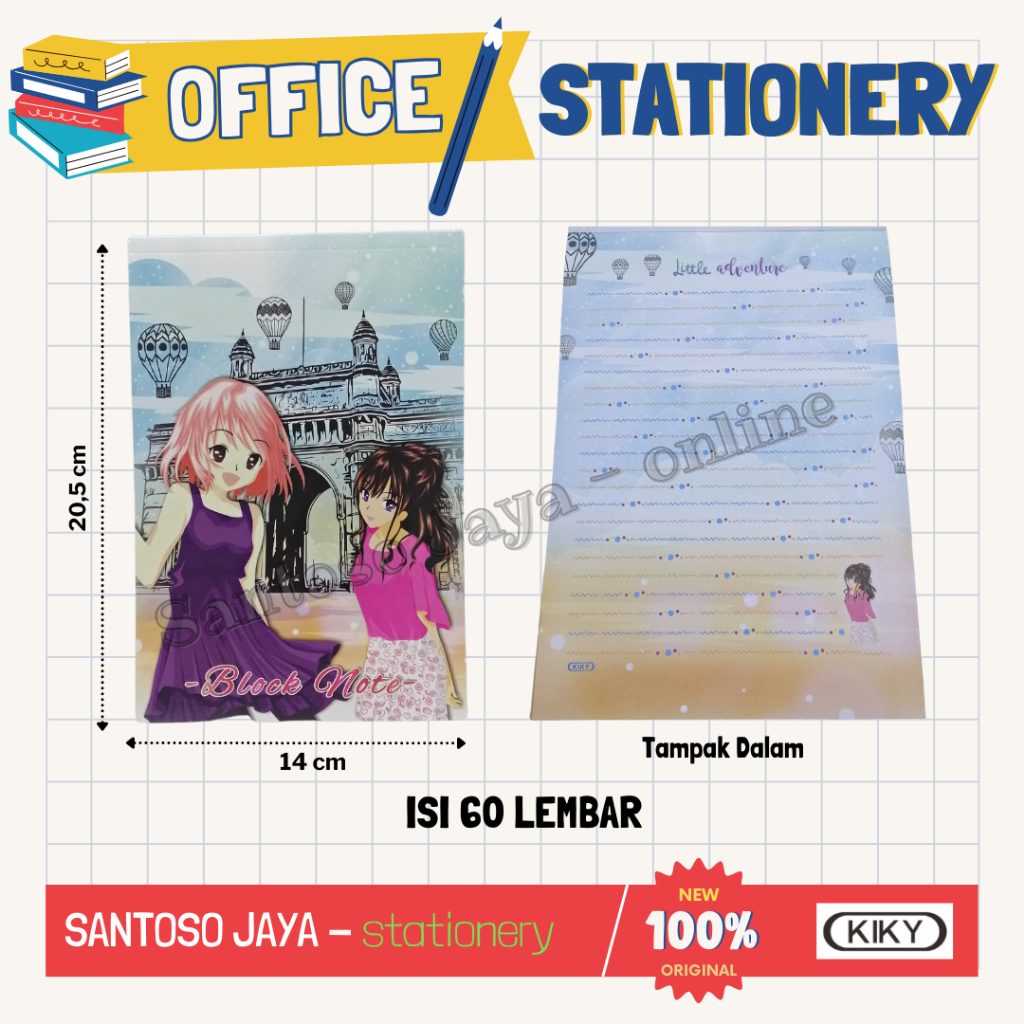 

Block Note KIKY Fancy Bergaris - Writing Pad Garis - Motif Lucu