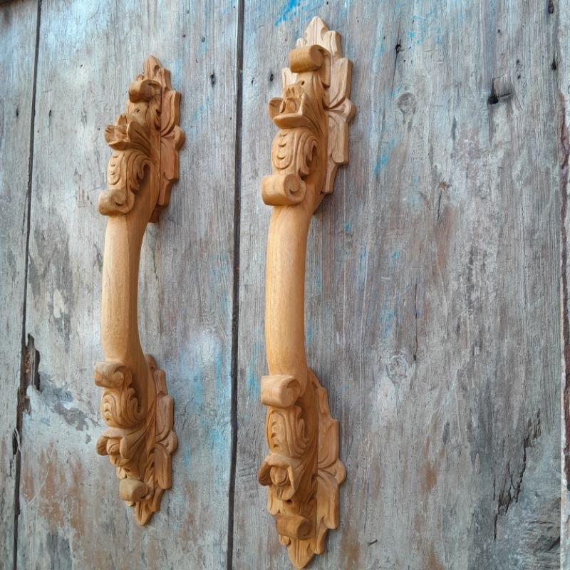 gagang pintu lurus 47cm/pegangan pintu kayu jati ukiran