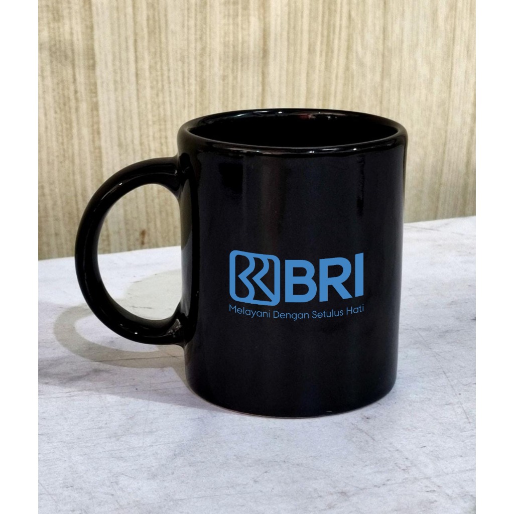 Mug Keramik Hitam Custom Logo BRI/Mug Hitam Murah