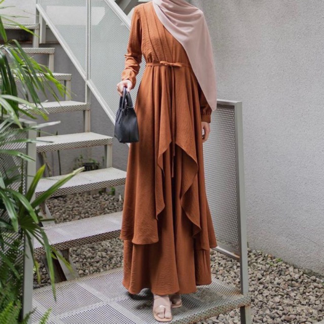 Shanum/MARWAH Dress Gamis Payung Polos crinkle premium - Dress Gamis Wanita Syari Terbaru - Dress Ga