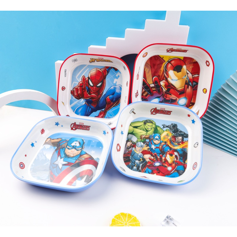 PIRING SQUARE MELAMIN PIRING DESSERT ANAK KARAKTER AVENGERS SPIDERMAN