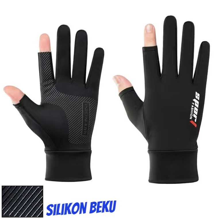 Sarung Tangan Motor Sepeda Pria Wanita Ice Silk Gloves Anti Slip Es Sutra Nyaman Dan Bernapas Cewek Anti Air Touch Screen Setengah Jari Jari Ganda Anti-slip