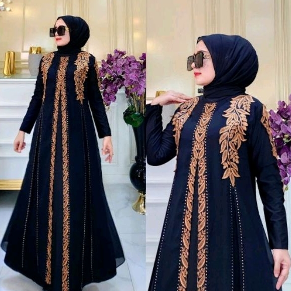 Gamis Abaya Hitam Bordir Bunga Mewah