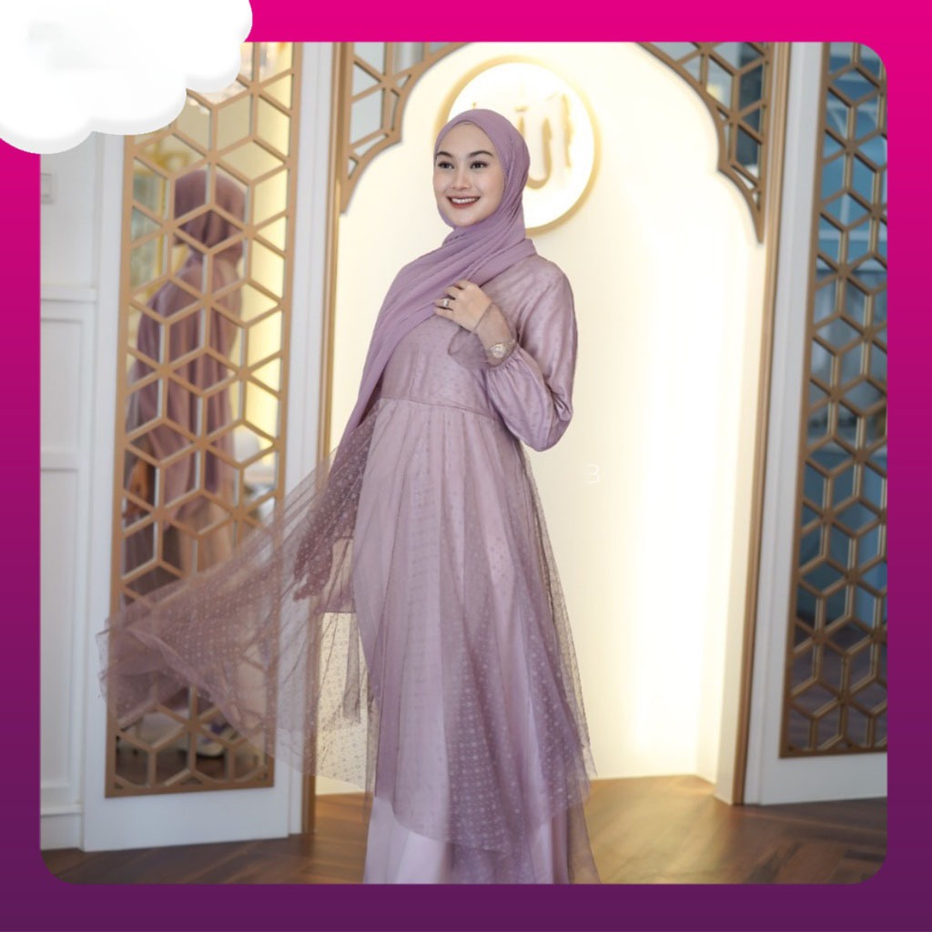 ALEEYA BUSANA Vella Dress - Sakura Dress- Gamis Brukat Tile Wanita Inner Dress Lengan Panjang Satin 