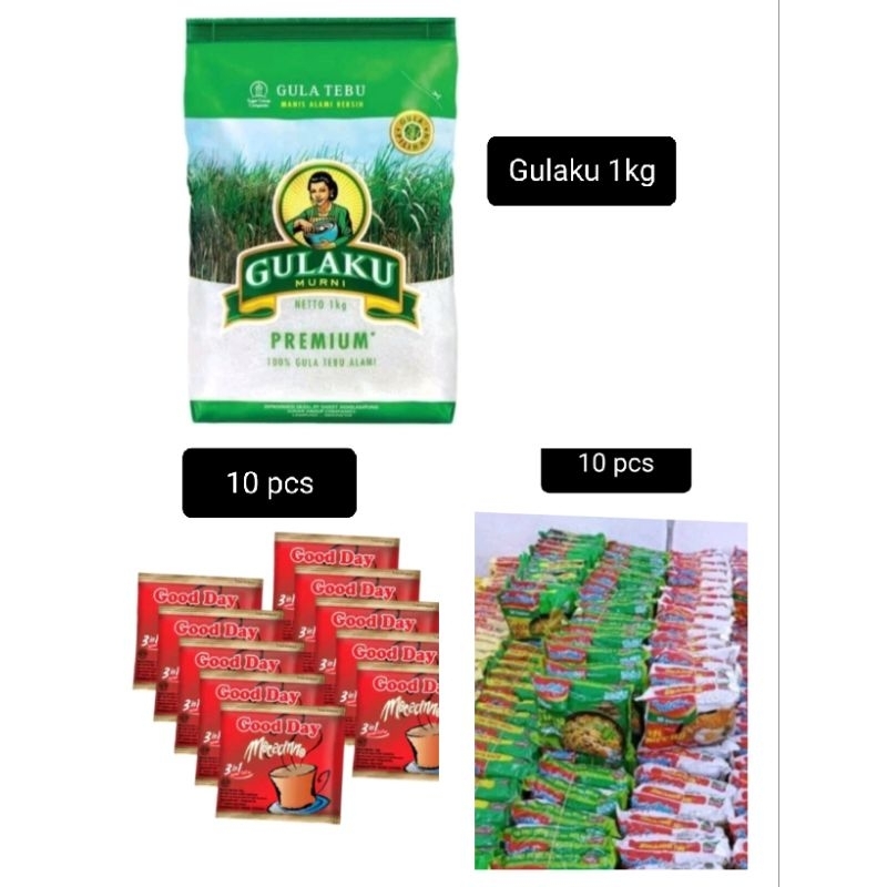 

PAKET SEMBAKO HEMAT 3 IN 1(Gulaku 1kg+ Indomie 10 pcs+Goodday 10 pcs)