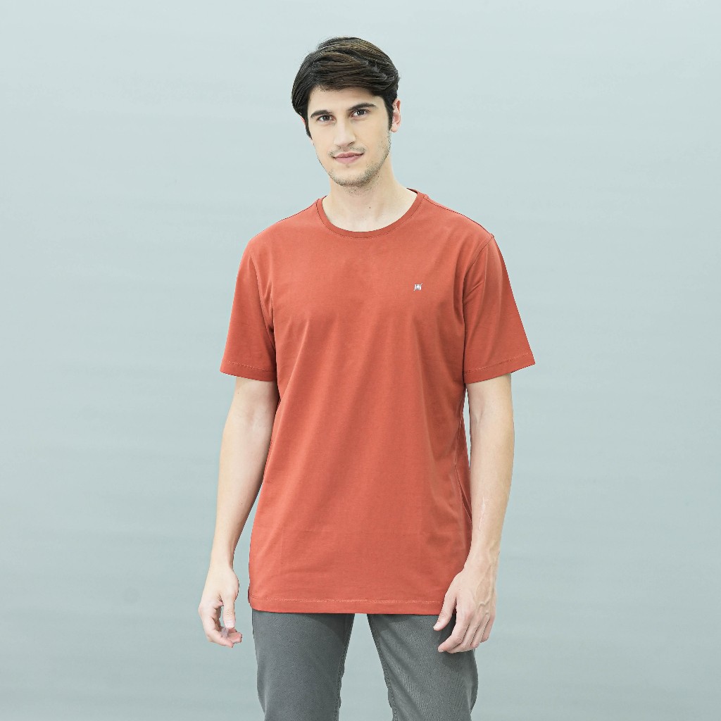 Johnwin - Kaos Casual Pria Model Polos Warna Merah Bata 622.M400.37.C - Free keychain