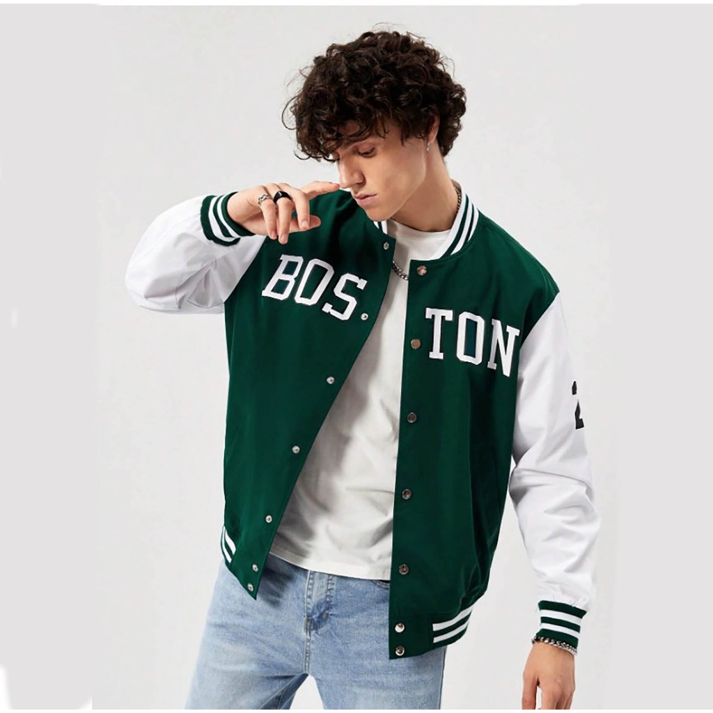 S-XXXXXXL (6XL) BOSTON Jaket Baseball Bomber Big Size Jaket Varsity Kancing FLeece Unisex Jacket Boy