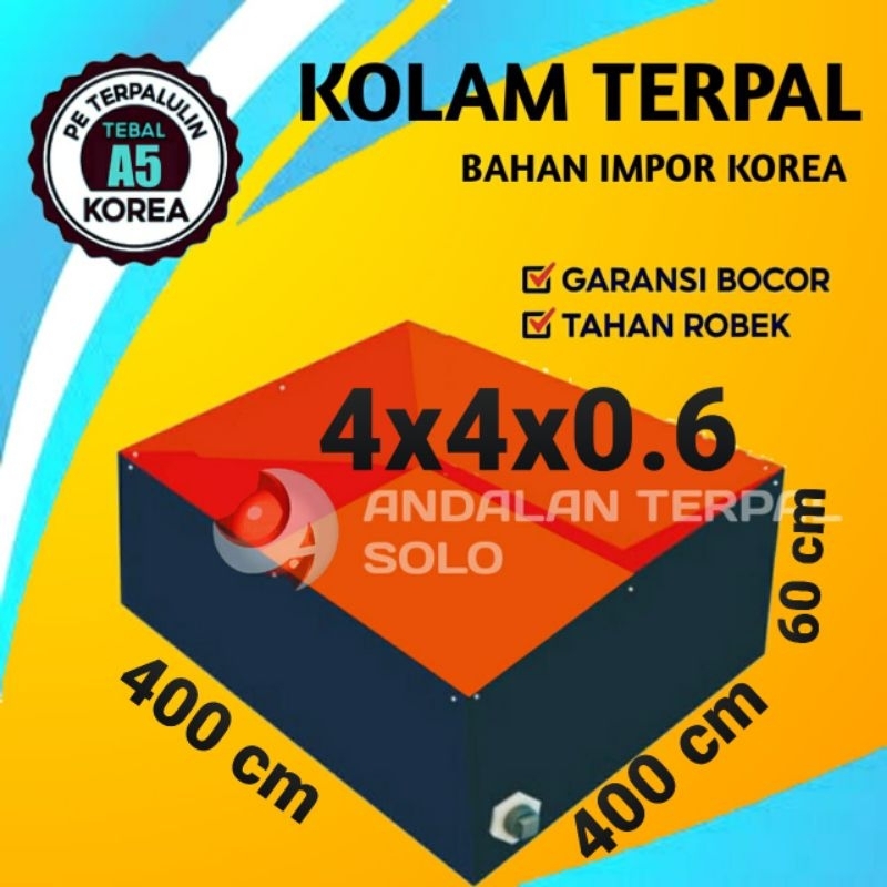 Terpal kolam Terpal ikan kotak bahan A5 korea ukuran 400x400x60/4×4×0.6