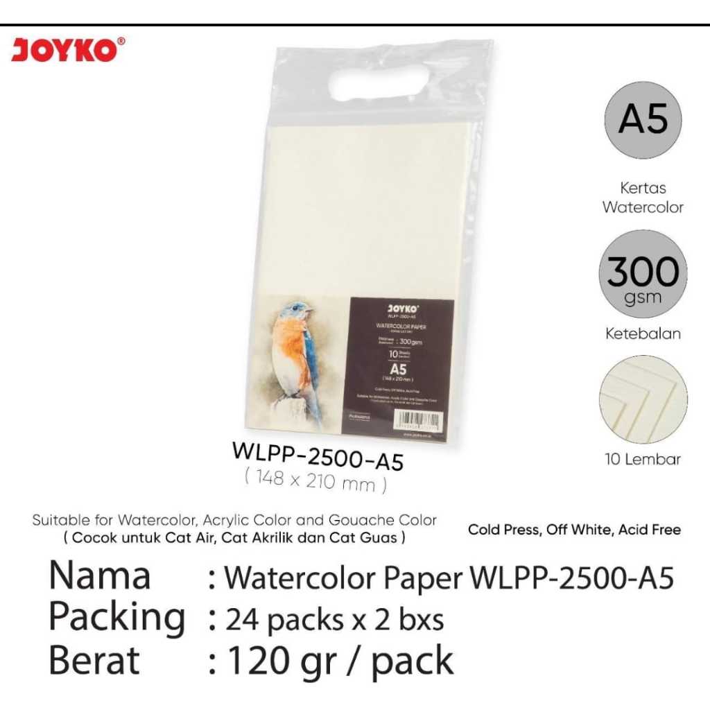 

water color paper wlpp 2500 A5 isi 10 lembar cold press 300 gsm kertas car air joyko