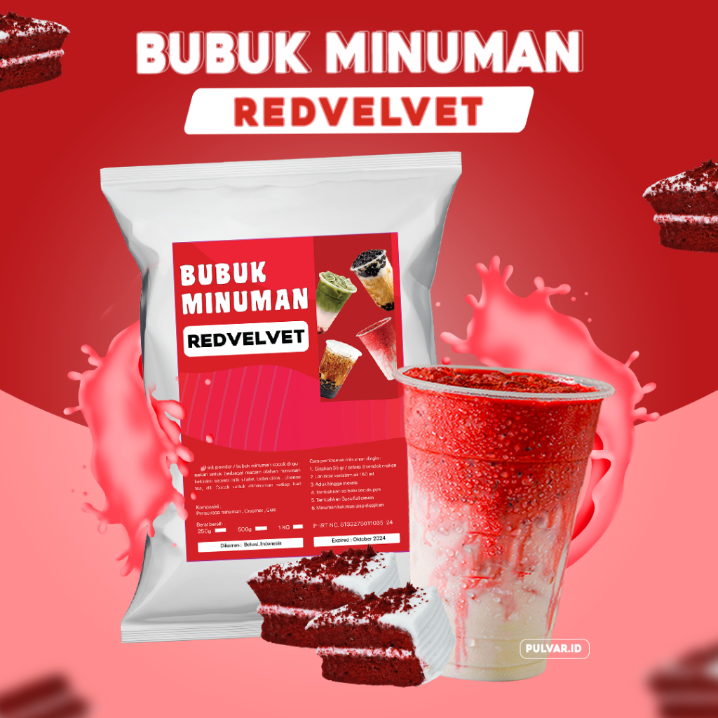 

BUBUK MINUMAN RASA REDVELVET / SERBUK MINUMAN RASA REDVELVET / BUBUK MINUMAN BOBA RASA REDVELVET