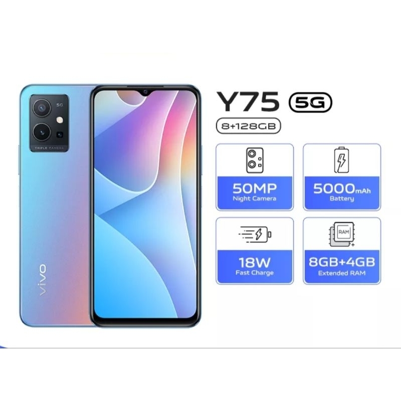 Vivo Y75 5G 8/128gb ram 8gb 128gb baru new garansi resmi vivo indonesia original
