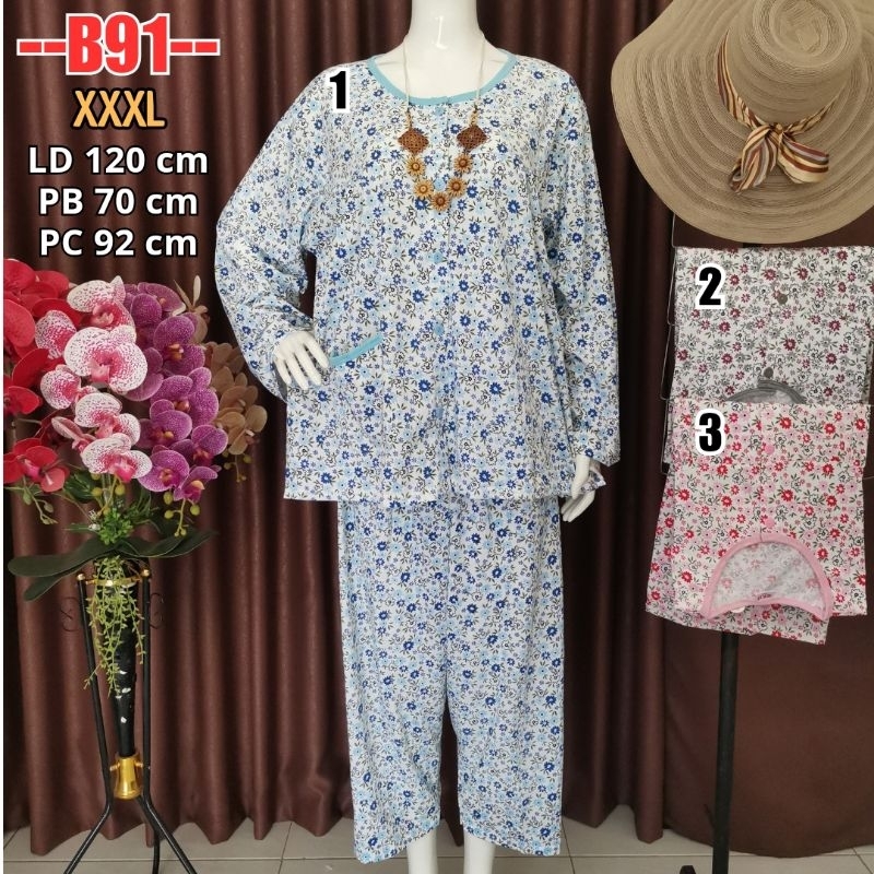 B91 - Baju Tidur Babydoll BKH XXXL setelan kaos panjang PP XXXL Baju Tidur Baju Kancing Depan Busui 