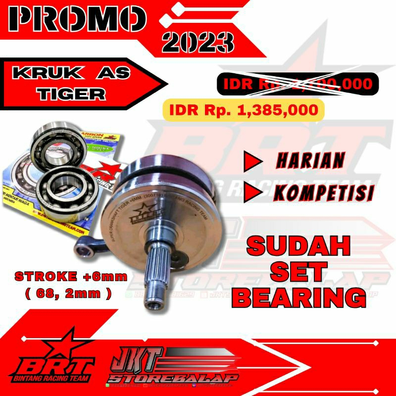 Kruk As BRT Tiger stroke langkah 68,2mm stroke +6mm set bearing