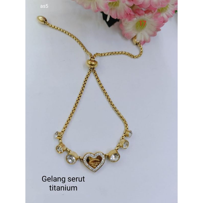 Gelang hati wanita titanium anti karat gold liontin berlian gelang serut titanium