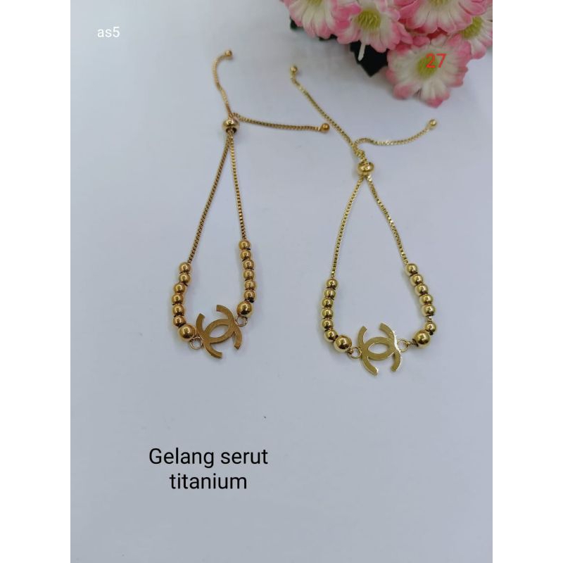 Gelang hati wanita titanium anti karat gold liontin berlian gelang serut titanium