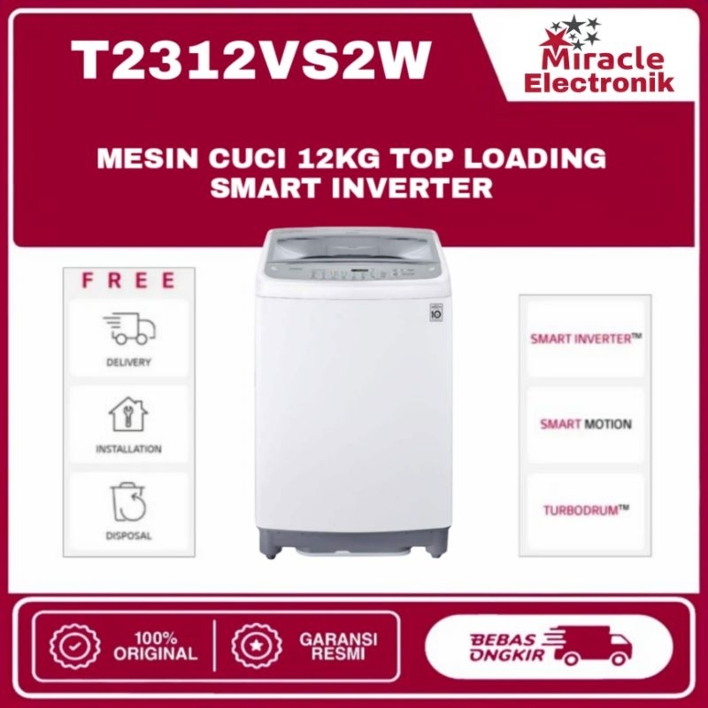 LG T2312VS2W Mesin Cuci 12kg Top Loading Smart Inverter Dengan Smart Motion & Soft Closing Door - He