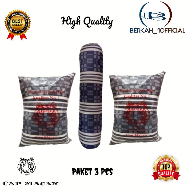 BANTAL KAPUK DAN GULING KAPUK ASLI CAP MACAN PAKET 3 BUAH PREMIUM