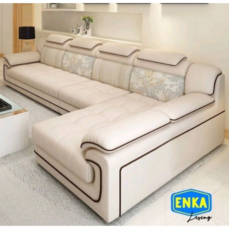Sofa L Minimalis Bludru Untuk Ruang Tamu