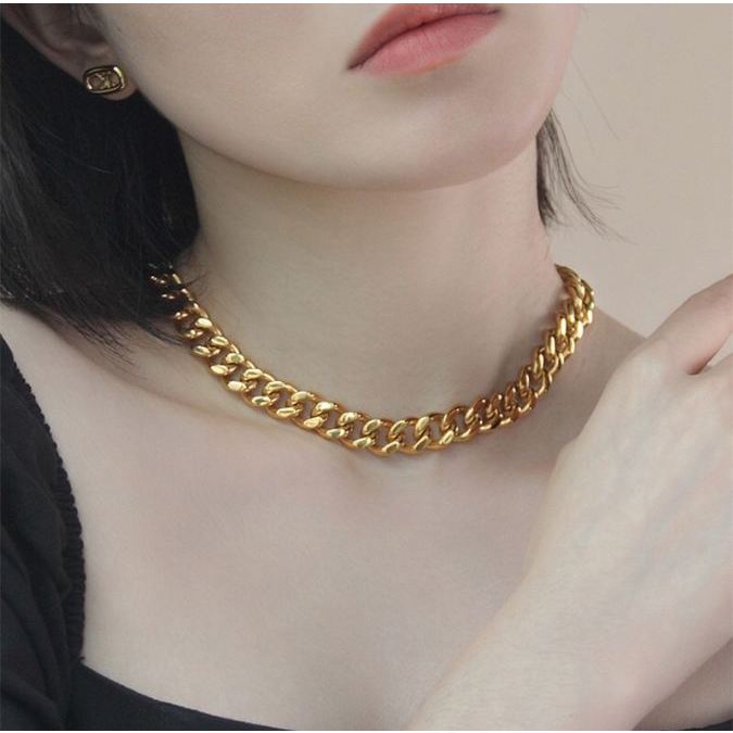 Kalung Rantai Titanium Model Sisik Naga Gold Vintage Mirip Emas Asli Trending Korea Style 2023