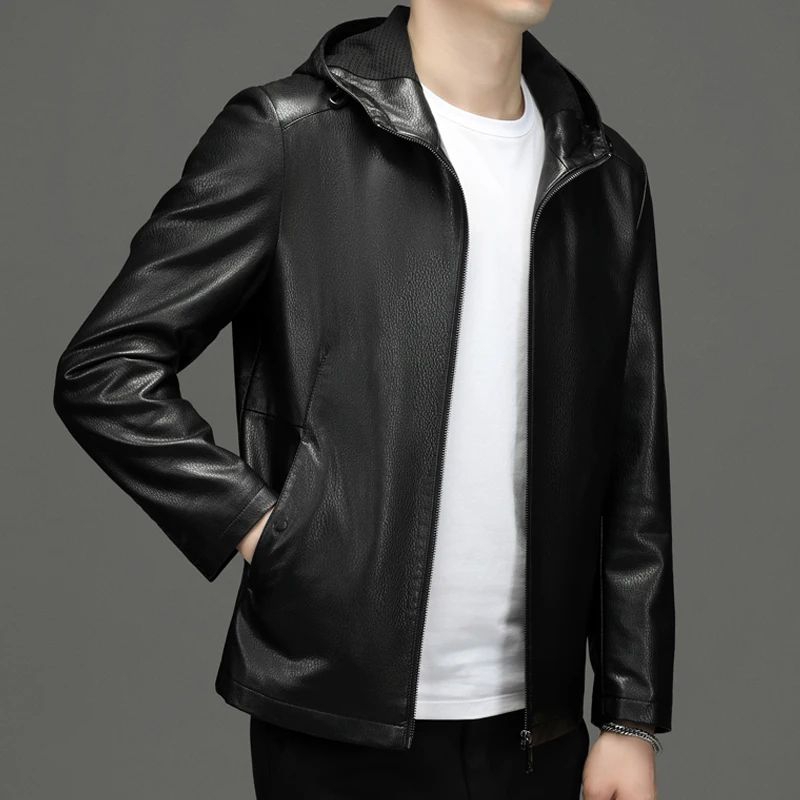 pakaian jaket kulit asli model baru musim semi musim gugur jaket kulit asli model kupluk jakep kuplu